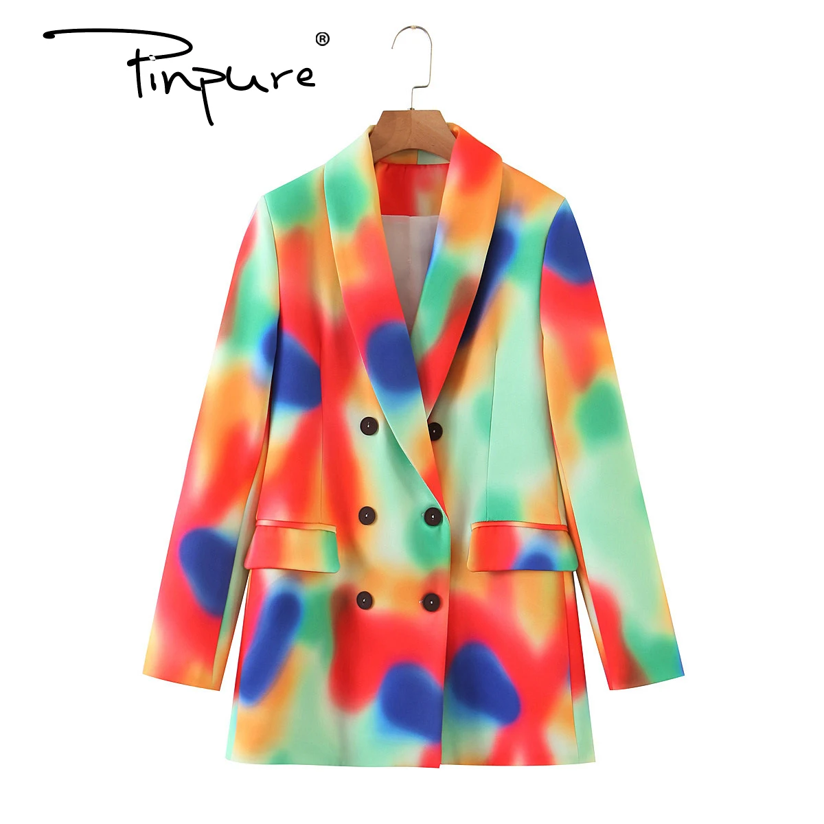 

R50864S 2020 oem fashion women plaid blazer ladies office wear blazer Colorful tie-dye double-breasted blazer
