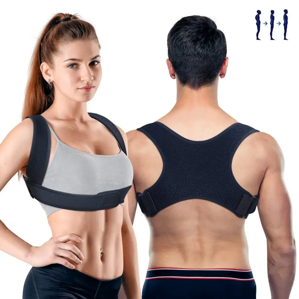 

Hot selling neoprene adjustable upper back brace support corrector posture corrector for men women, Black, grey