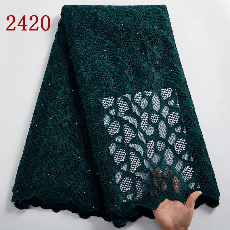 

2420 Free Shipping Green Nigerian Guipure Lace Fabric With Stones Cord Lace Fabric For Party Dress, Cupion