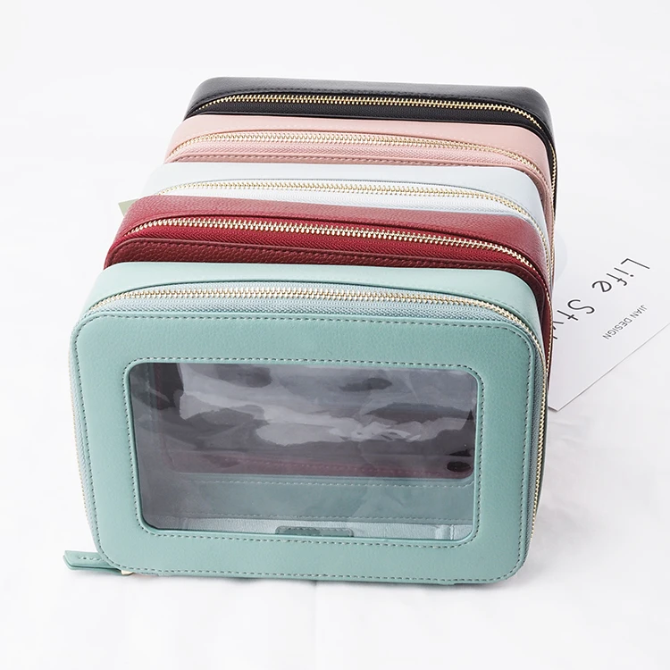 

2021 Travel Transparent Vinyl Waterproof Beach Zipper Cosmetic Bag Pouch Clear PVC Leather Toiletry Bag, Customized