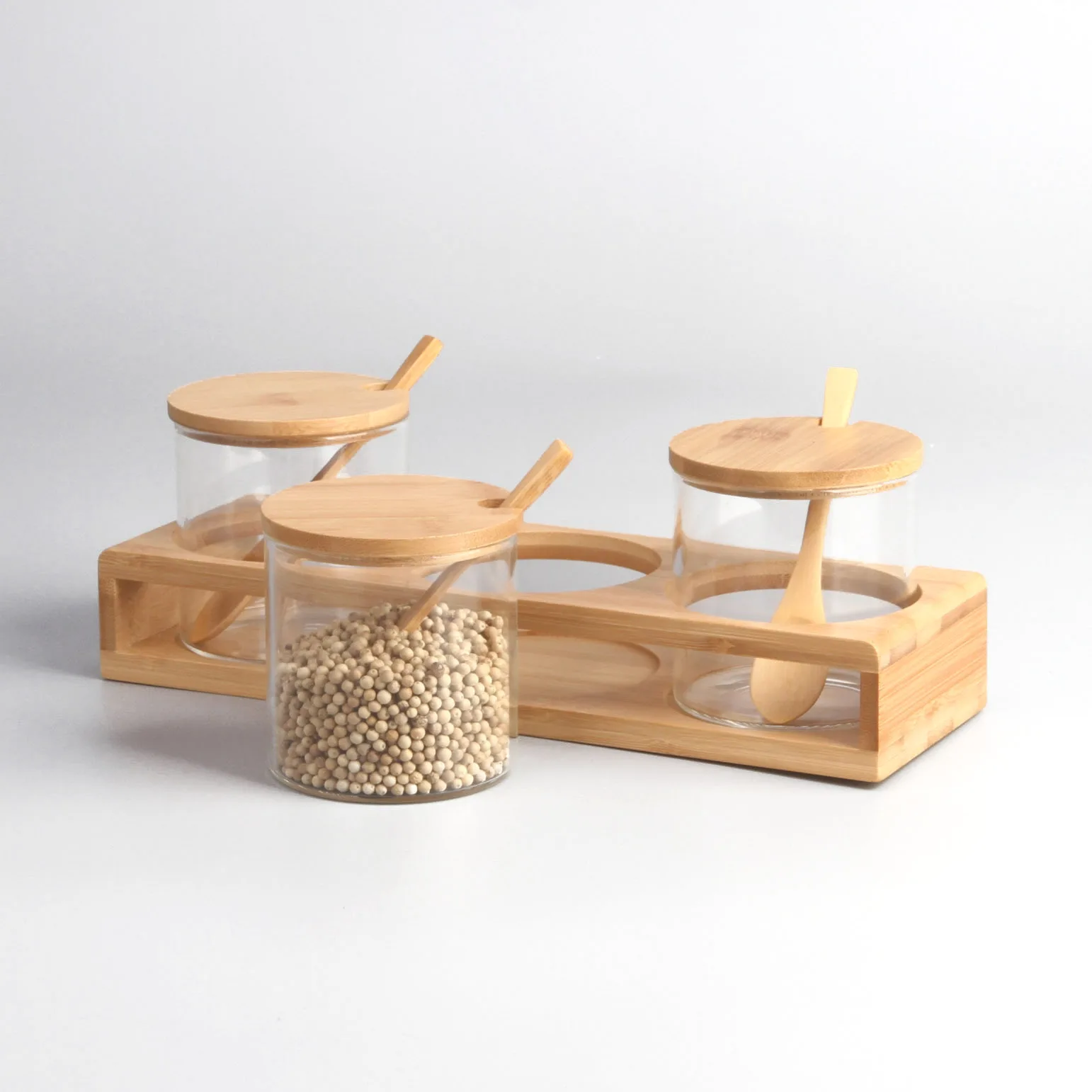 Bamboo Spice Rack With Glass Jars And Spoon Buy Rotating Spice Rack