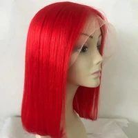 

Hot red popular color silky straight human hair lace front bob full lace/deep part lace wigs cap 130% density factory price