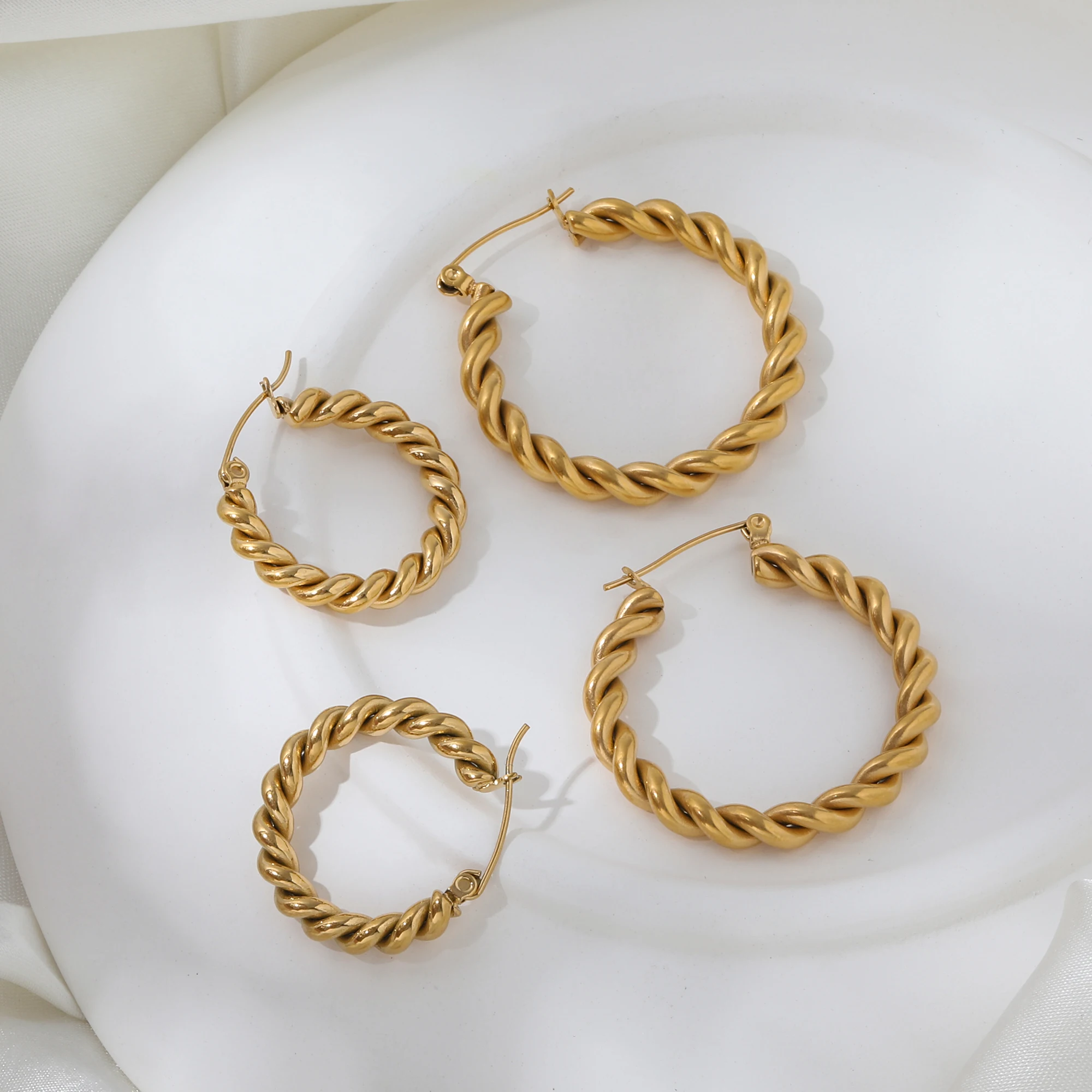 

New Trendy Earring 18K PVD Gold Rope Chain Statement Hoop Earring Stainless Steel Jewelry