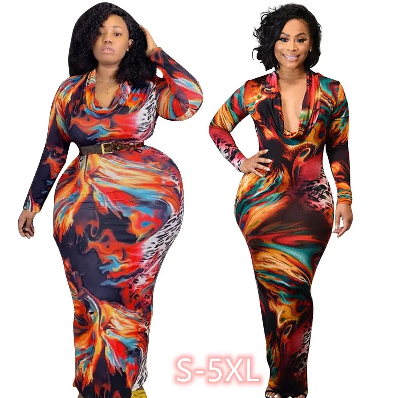 

large stock Tight-fitting low-cut sexy printed dress women's dress