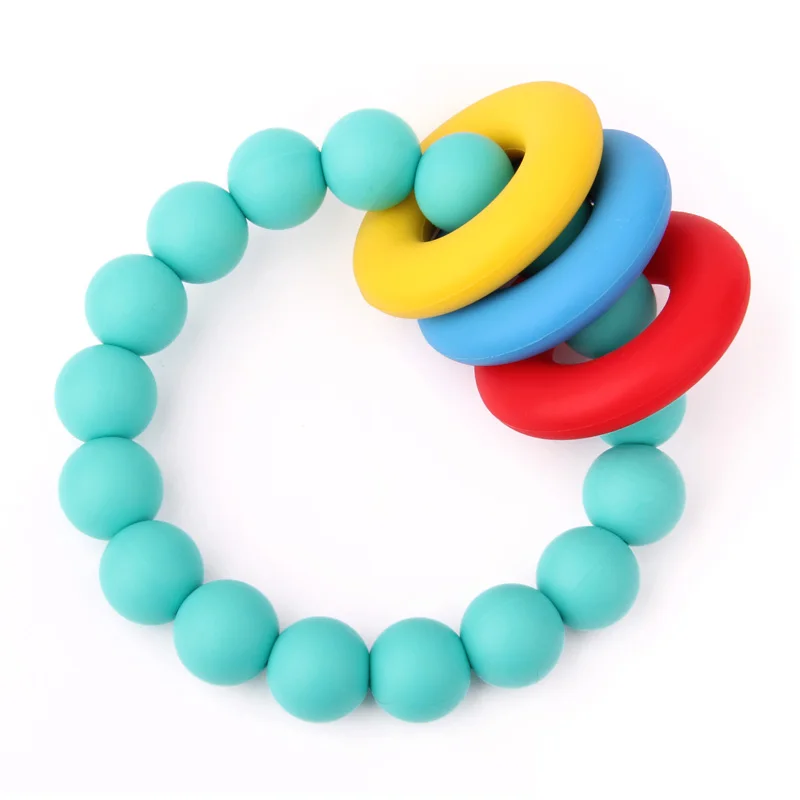 

Baby Beaded Bracelets Kids Chew Bpa Free Food Grade Silicone Rattle Rings Teether Bead Teething Bracelet, Yellow-blue