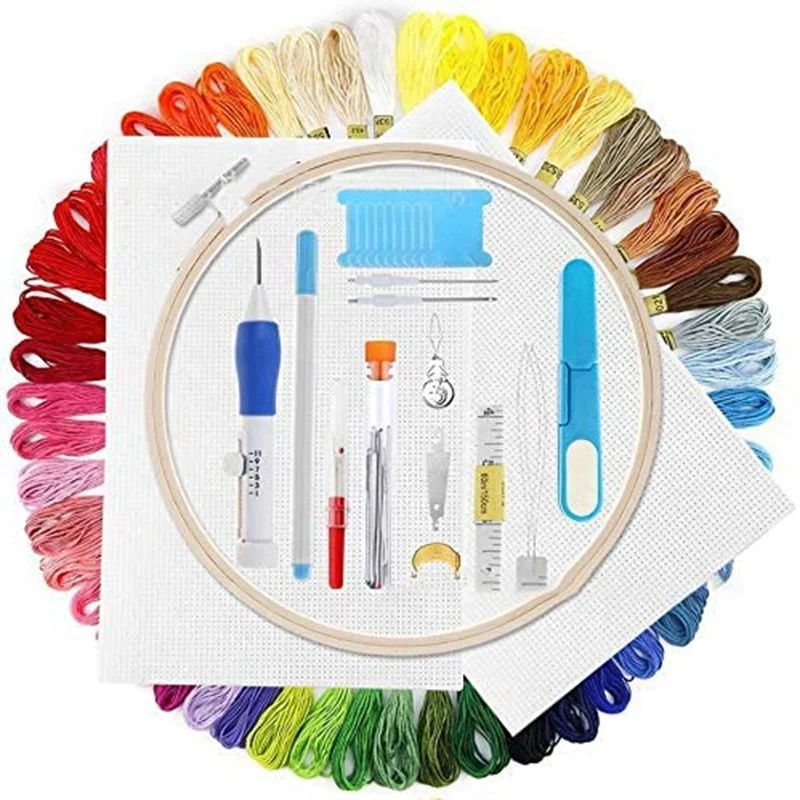 

Skeins Embroidery Pen Needle Set Thread Punch Stitching Knitting Kit Women Mom DIY Craft Sewing Tool Accessories With Tweezer, Picture