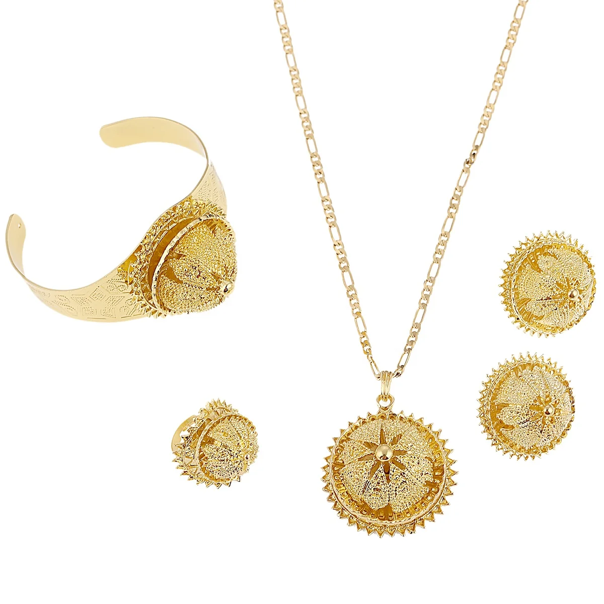 

Ethiopian Gold Color Eritrean Engagement Women Bride Wedding Habesha Luxury Jewelry Sets