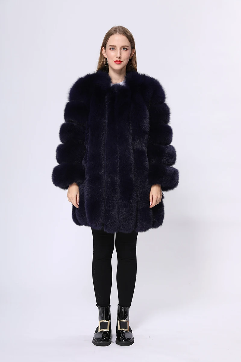 定制冬季长款大衣毛皮奢华保暖黑色真人狐皮大衣