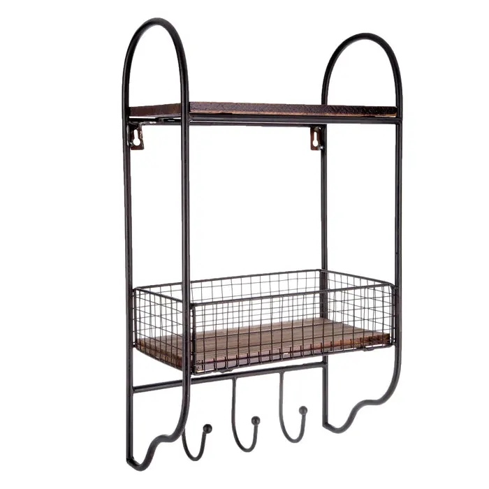 rustic coat rack wall mounted shelf with hooks & baskets