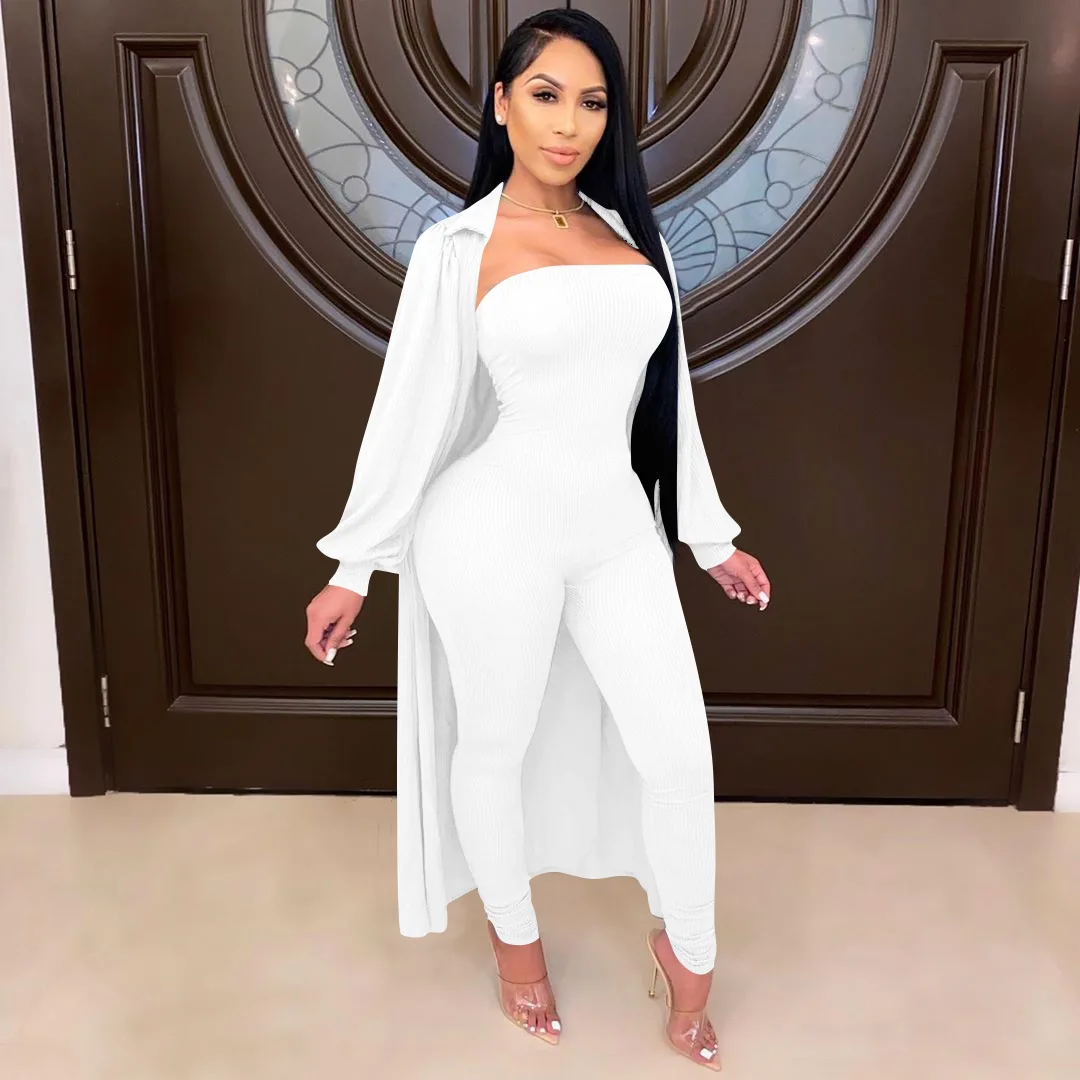 

New Fashion Strapless Jumpsuit Long Sleeve Long Jacket Two Piece Set, Picture color