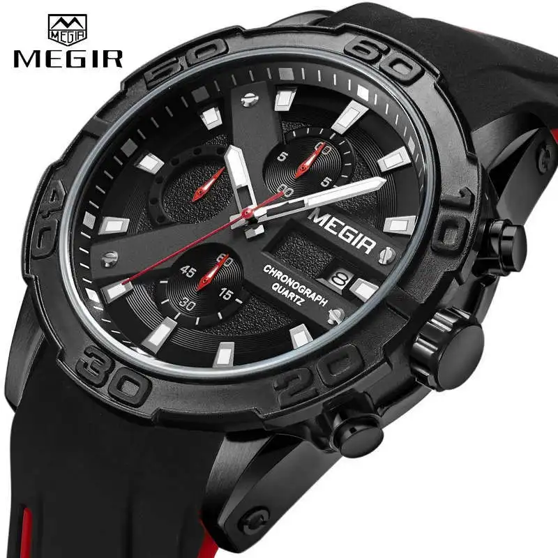 

MEGIR 2055 Men's Quartz Watches Waterproof Sports Chronograph Military Date Mens Watches In Wristwatches