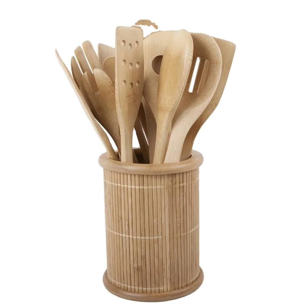 

hot sale bamboo utensils 14pcs set with holder, Natural