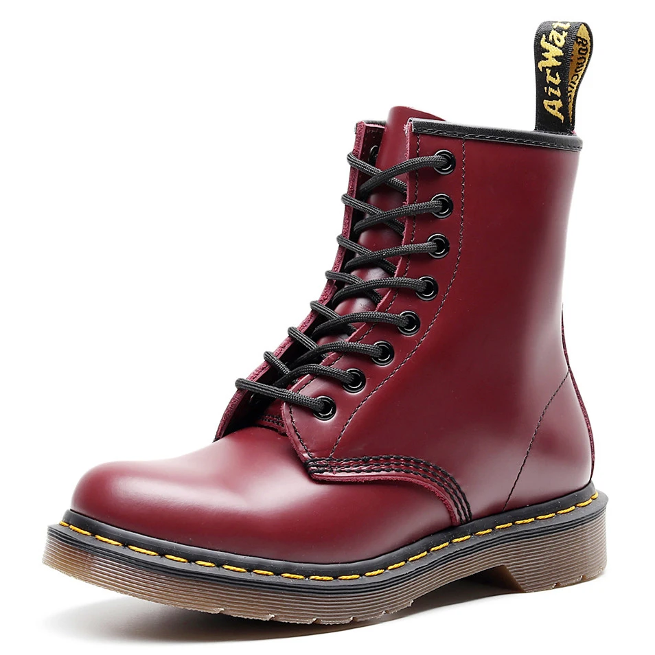 

Plus Size Shoes Factory Wholesale Martin Boots Soft Genuine Leather Ankle Boots Women Men Unisex Lovers High Top Shoes Boots Red