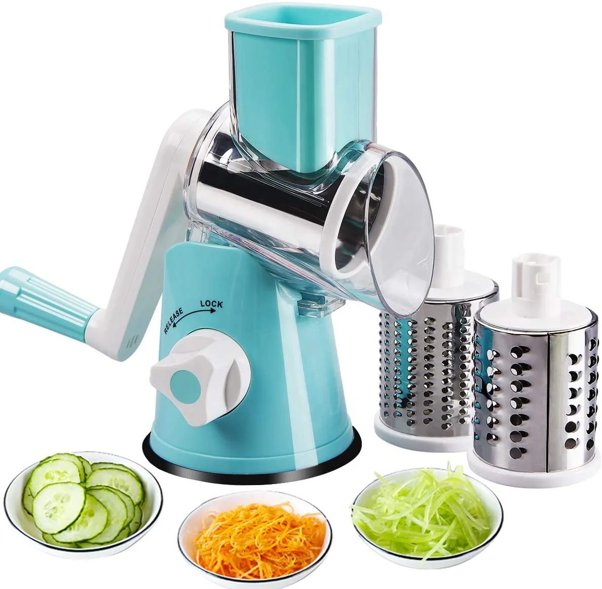 

Multi purpose round vegetable nut onion carrot potato slicer cutter grater with 3 stainless steel blades cheese grater