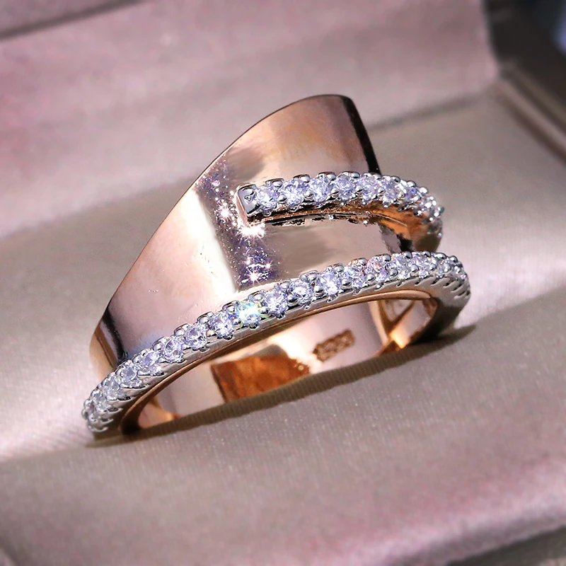 

Fashion Jewelry Factory Wholesale Price KYRA0806 CZ Rings New Design 3A Zircon ring Trendy Jewelry for women, Rose gold