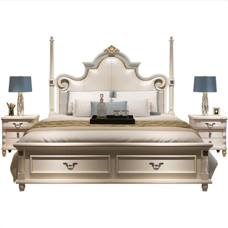 
modern european solid wood bed Fashion Carved 1.8 m bed french bedroom furniture bng004 