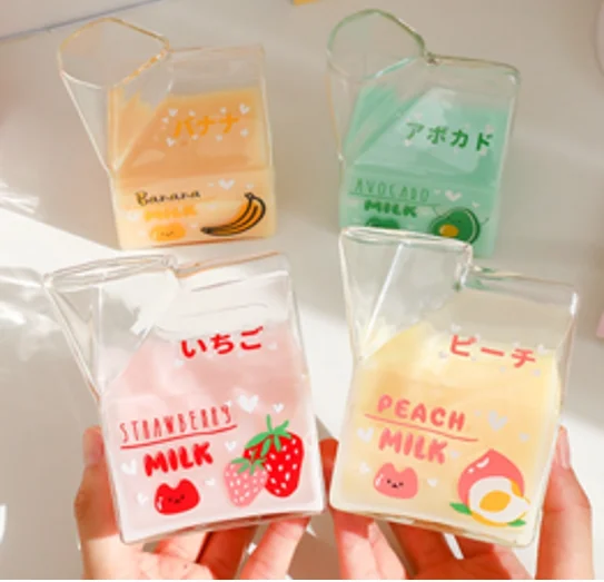 

square milk carton microwave oven can be heated home creative breakfast mug cute strawberry glass mugs