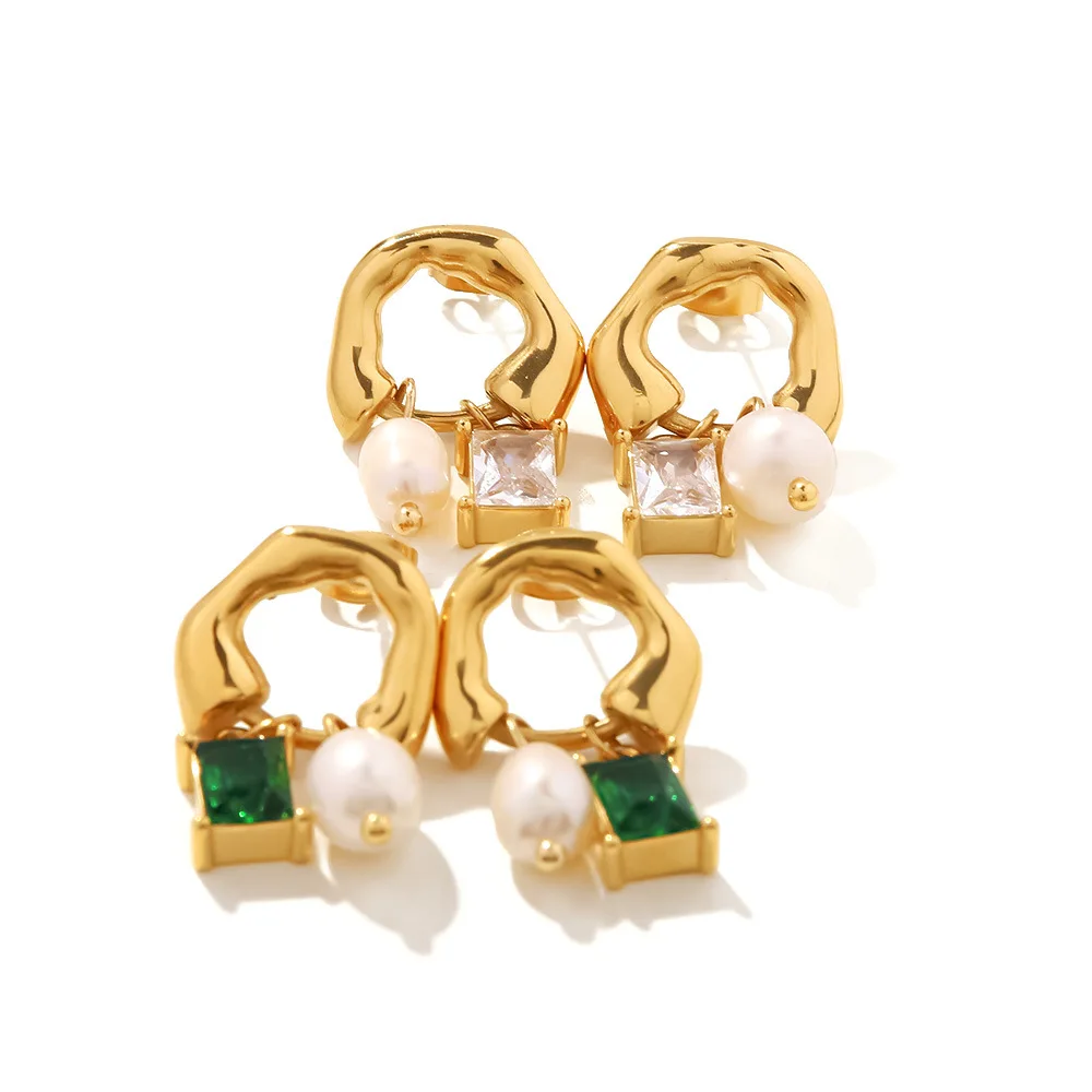 

INS hot sale freshwater pearl earring jewelry for women wholesale stainless steel 18K PVD gold plated no fade hoop drop earring