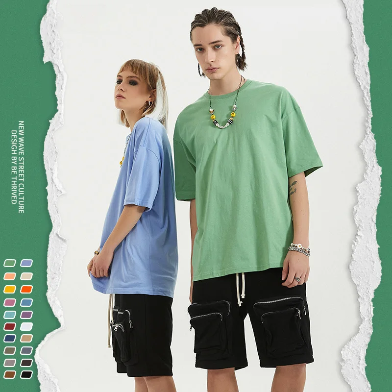 

Wholesale 100% Cotton 190Gsm Drop Shoulder short sleeve Customize Embroidery T-Shirt Summer Blank Oversized Tshirt Heavy Tee