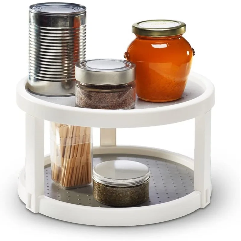 Two Tier Rotating Kitchen Spice Organizer Multifunctional Nonslip Condiment Rotating Rack