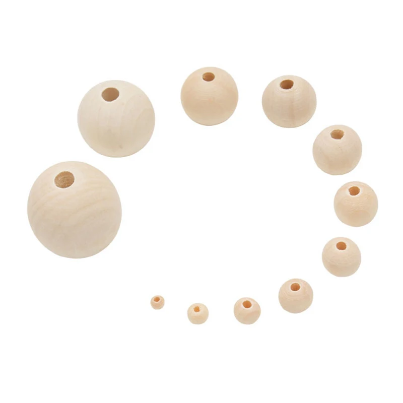 

100pcs Natural Ball Round  Eco-Friendly Natural Color Wood Beads Lead-Free Wooden Beads, Natural wood color