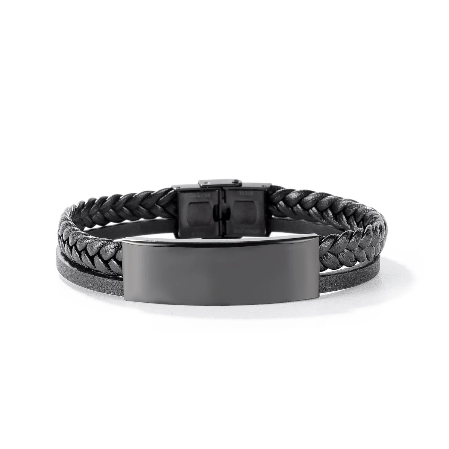 

High Quality Ture Leater Jewelry Men 316L Stainless Steel Black Bracelet
