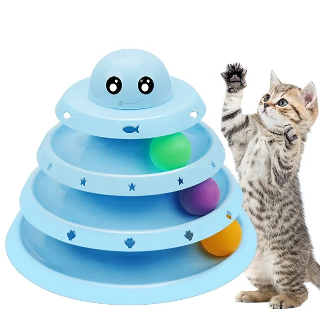 

Interactive 4 layers tower tracks cat scratch toy set puzzle cat play tower games for cats, Blue, white & blue, blue & white