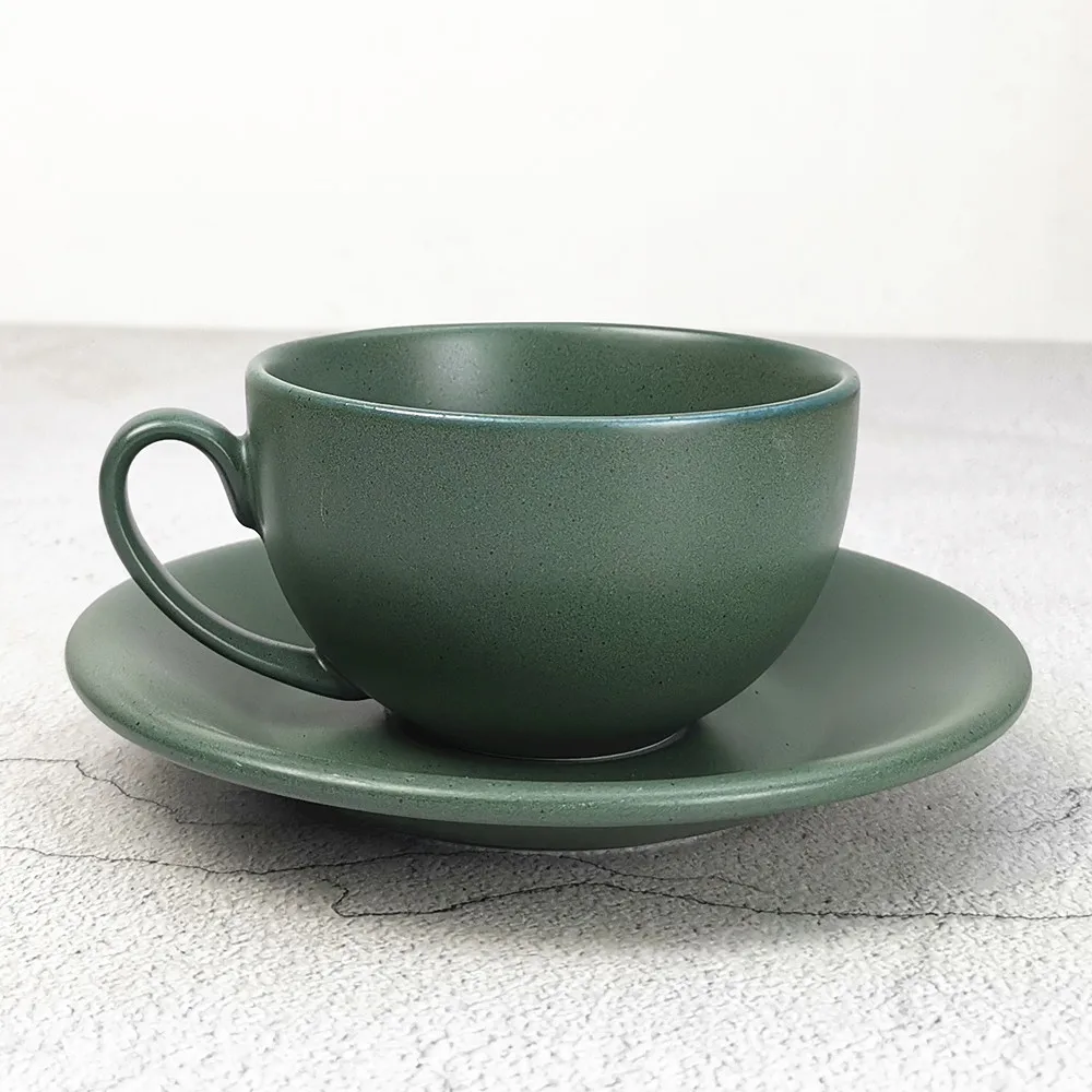 

2021 Custom Logo Handmade Modern Ceramic Matte Glazed Coffee Cup With Saucer Cup Set