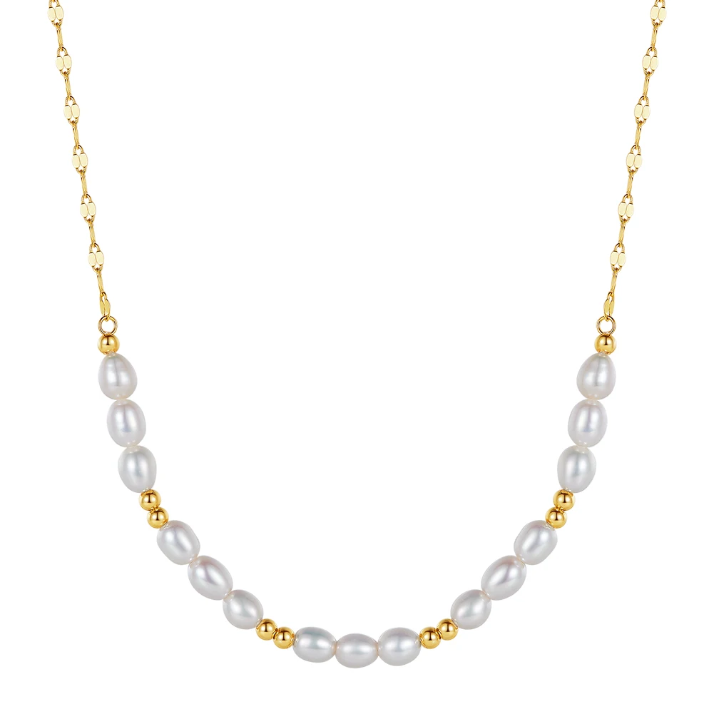 GPN67 RINNTIN Pearl Necklace for Women Silver 14K Gold Plated Handmade Cultured Freshwater Tiny Pearls Chain Necklaces