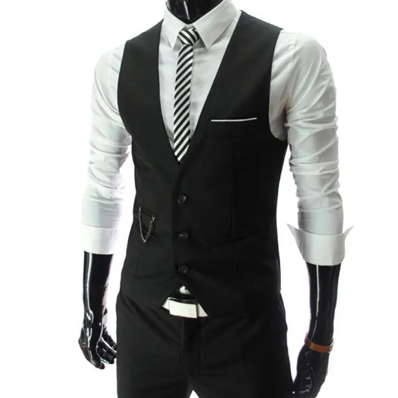 

Men's Slim Vest Formal Wear V-neck Suit Casual Fashion Dress waistcoat Sleeveless Business Jacket