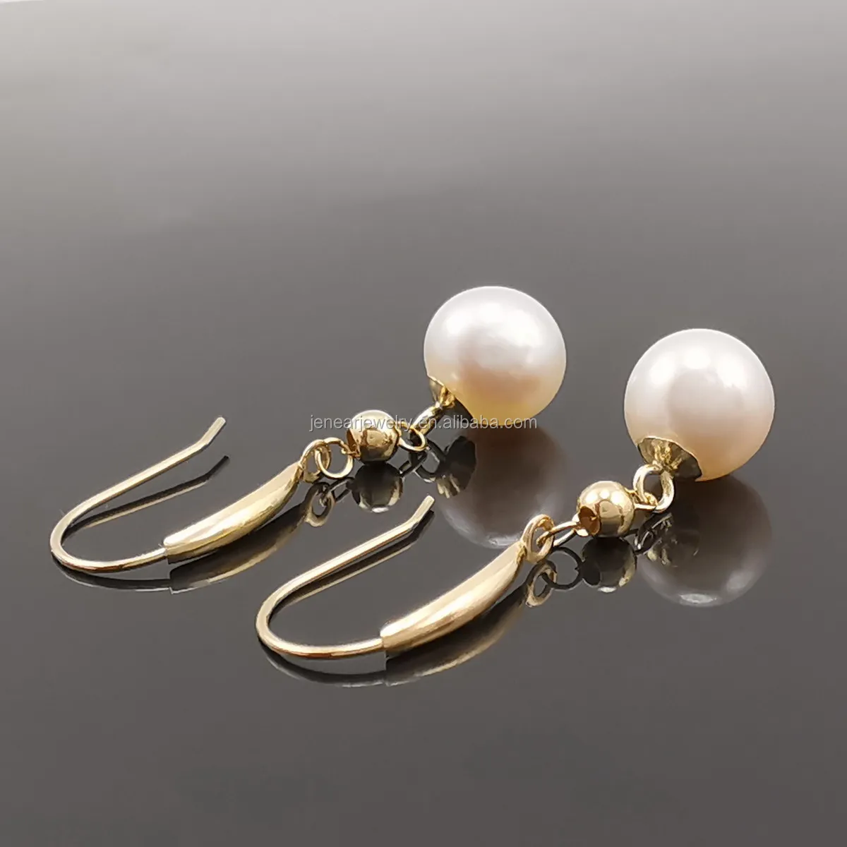 

Solid 18K gold AU750 earring freshwater pearl earring real gold natural round pearl real gold earring jewelry accept customizing