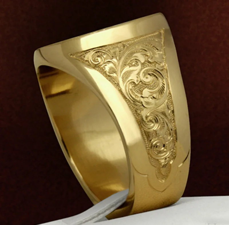 

Jewelry Stainless Steel Alloy Crown Lion Shield Badge Copper Plated Gold Royal Seal Men'S Ring