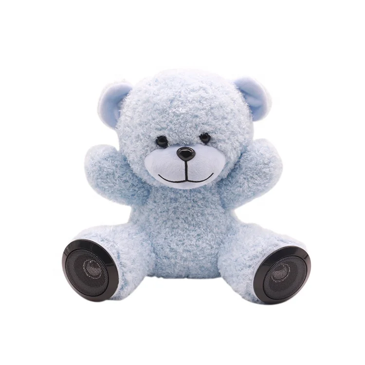 

Custom peluche music animal teddy bear toy fluffy plush bear with blue-tooth speaker, Blue/pink