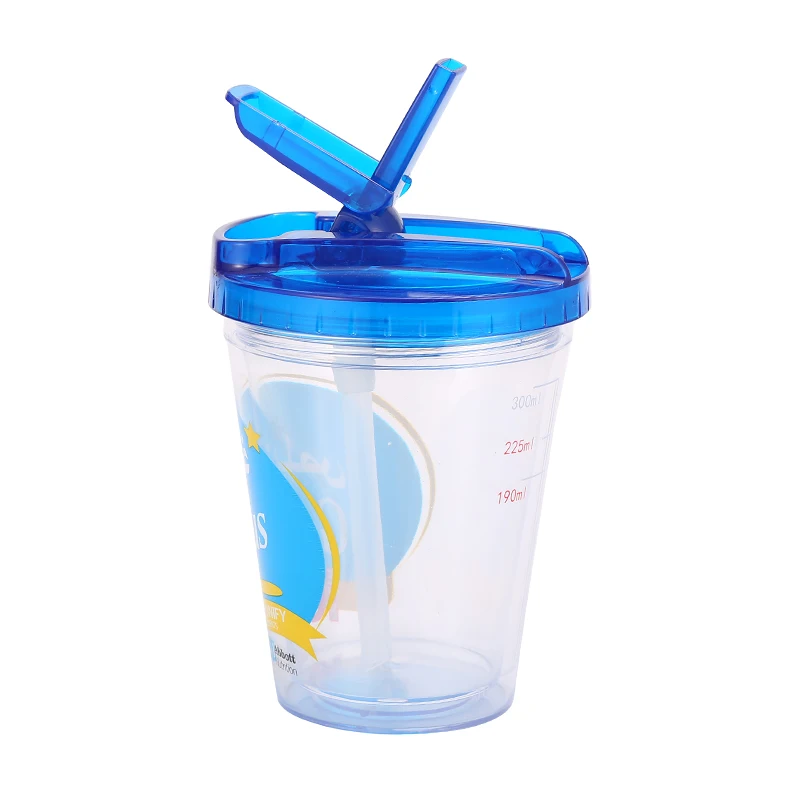 

BPA Free Kids plastic water bottle double wall plastic tumbler with straw