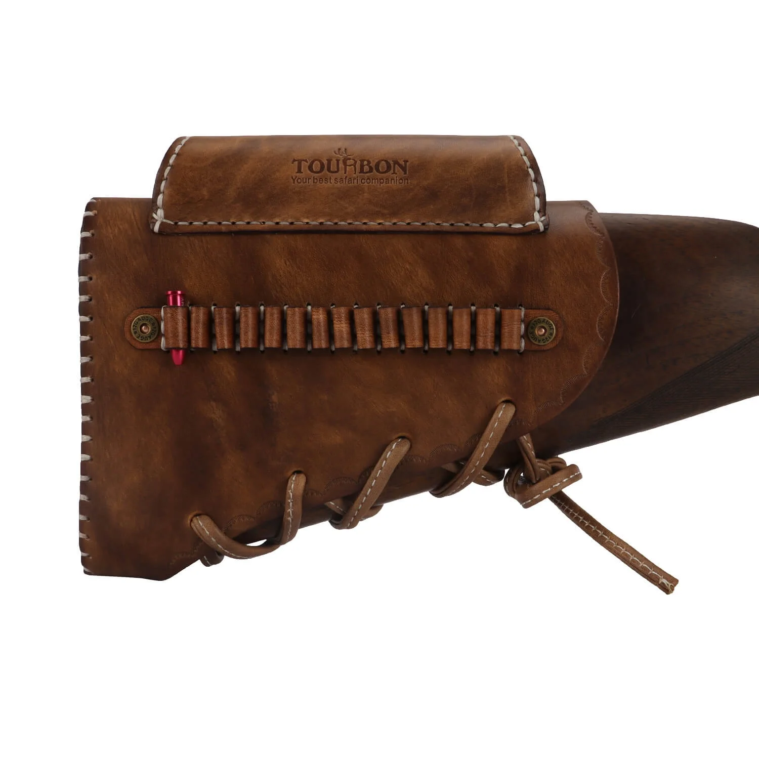 

Tourbon Gun Rest Leather Hunting Cheek Riser Pad Rifle Ammo Holder, Brown