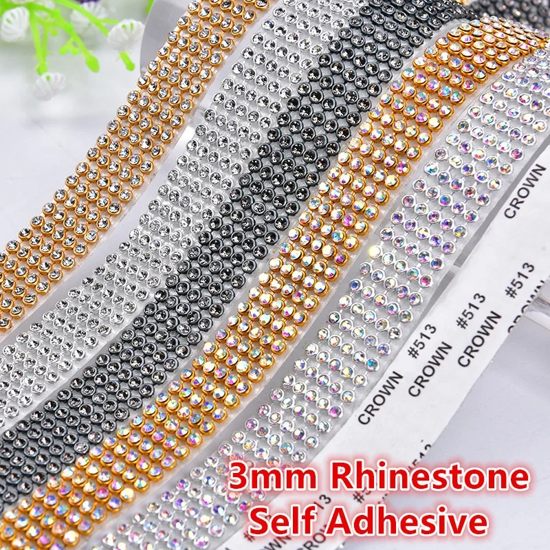 

Hot Fix 5 Rows Aluminum Heat Transfer SS12 3mm Rhinestone Crystal Self Adhesive Mesh Sheet Banding Trimming, Clear