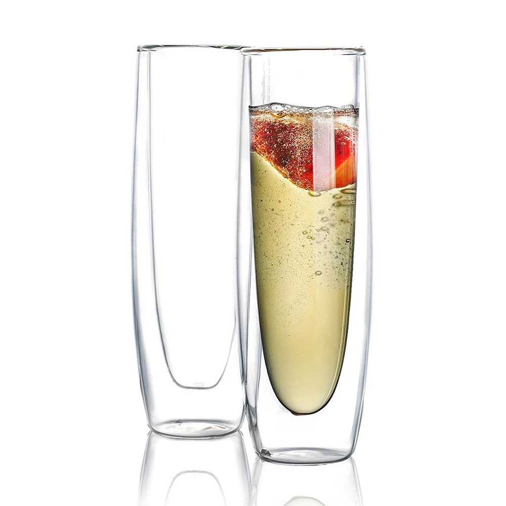

BCnmviku Champagne Glass Double Wall Glasses Flutes Goblet Bubble Wine Tulip Cocktail Cup For Home Restaurants And Parties, Transparent clear