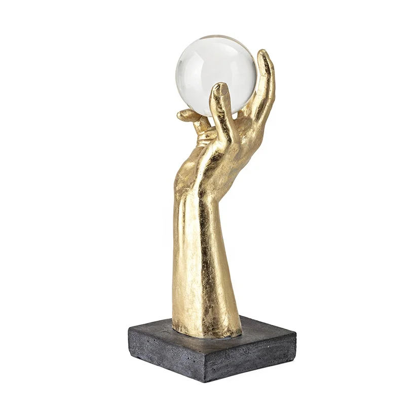 Nordic Luxury Resin Home Decoration Sculpture Modern Resin Hand Sculpture With Crystal Ball supplier