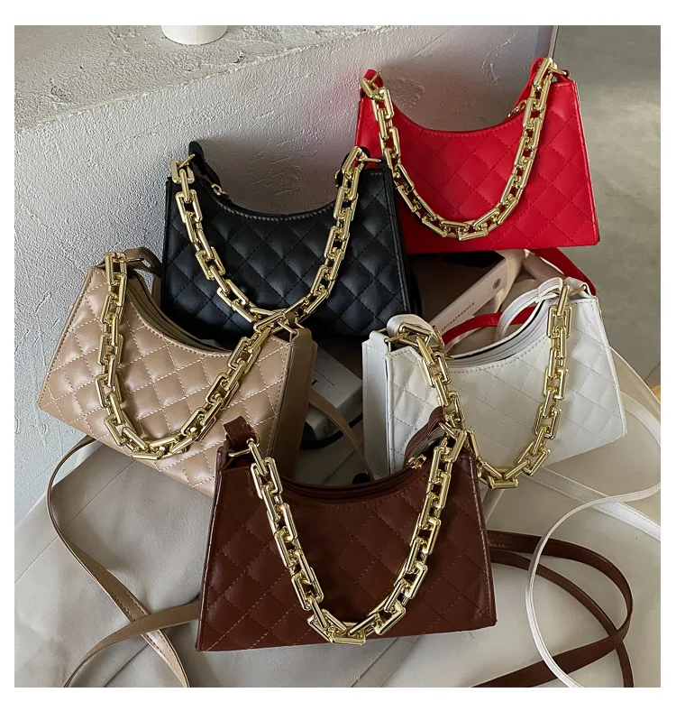 

Lattice Popular Style Elegant Chain Pu Leather Bag Women Hand Bags Luxury 20231pu Leather White Shoulder Bag