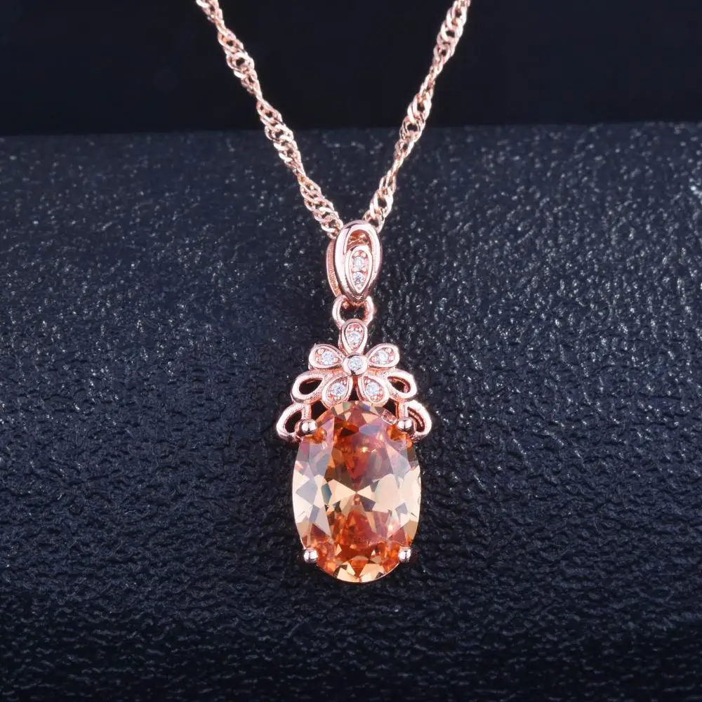 

New Morganite Pendant Necklace Bright Luxury Egg Shaped Ruby Color Treasure Pendant 14K Rose Gold Filled Jewelry