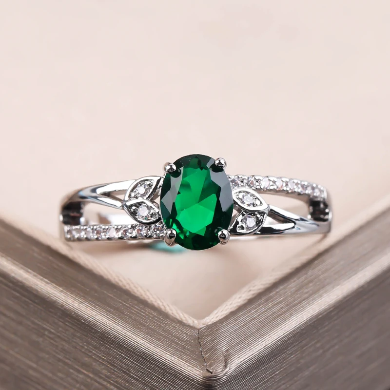 

Fashion 925 Silver Emerald Cut White Diamond Wedding Engagement Party Ring Jewelry, Green, blue, red, white