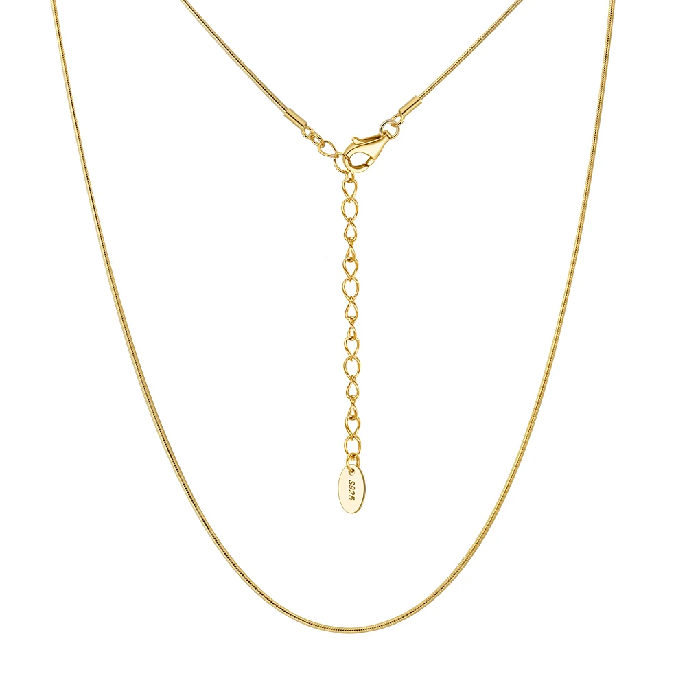 SC86 RINNTIN 14K Gold Plated 925 Sterling Silver Italian 0.8mm Round Snake Chain Necklace for Women 14 + 2 Inch