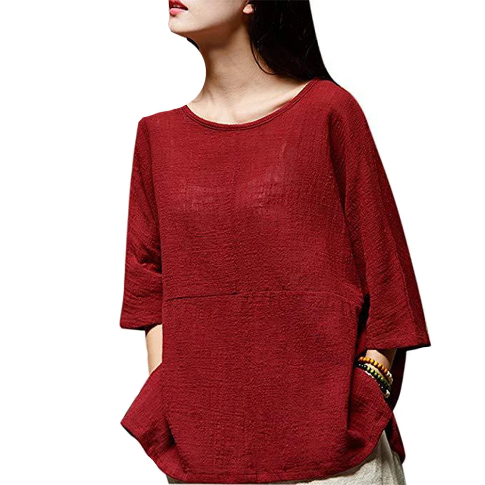 

Cozy Line Women Long shirt Autumn New Solid Color Trumpet Sleeves Loose Cotton and linen T-shirt, 5options