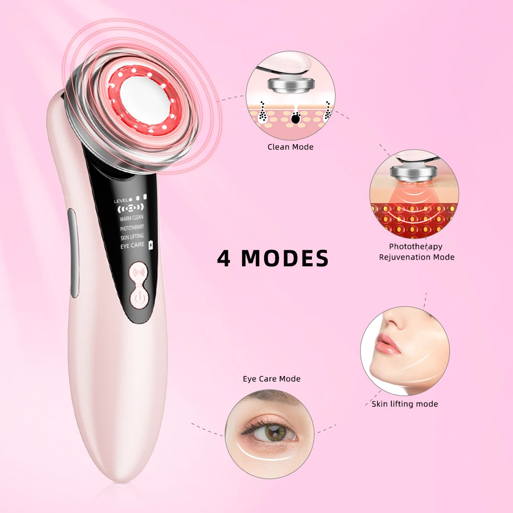 

2021 beauty personal care ems iontophoresis warm eye care led machine facial massager galvanic, Pink