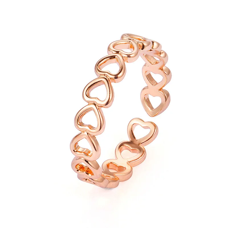

Hot Sale Romantic Rose Gold Plated Hollow Heart Shape Finger Rings Open Adjustable Ring For User, As picture