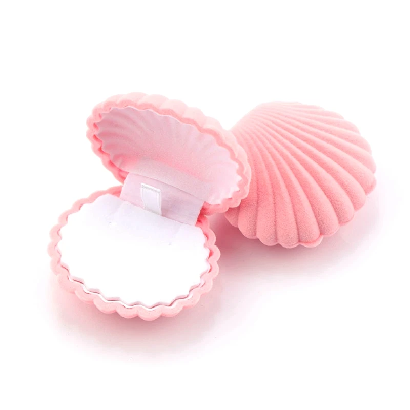 

Manufacturer Flocking Cute Shell Shape Necklace Earring Packaging Ready to Ship Velvet Jewelry Gift Box, Customized
