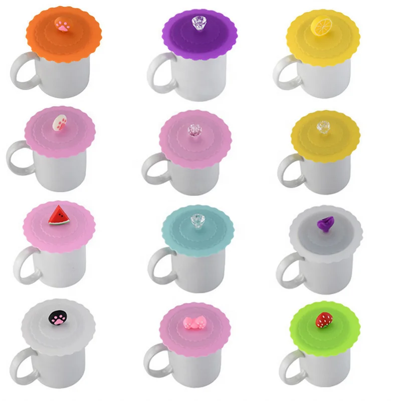 

FY cute Fruits Adorn Water Drinking Cup Lid Silicone Anti-dust Bowl Cover Cup Seals Glass Mugs Cap Diameter 10cm, Customized color
