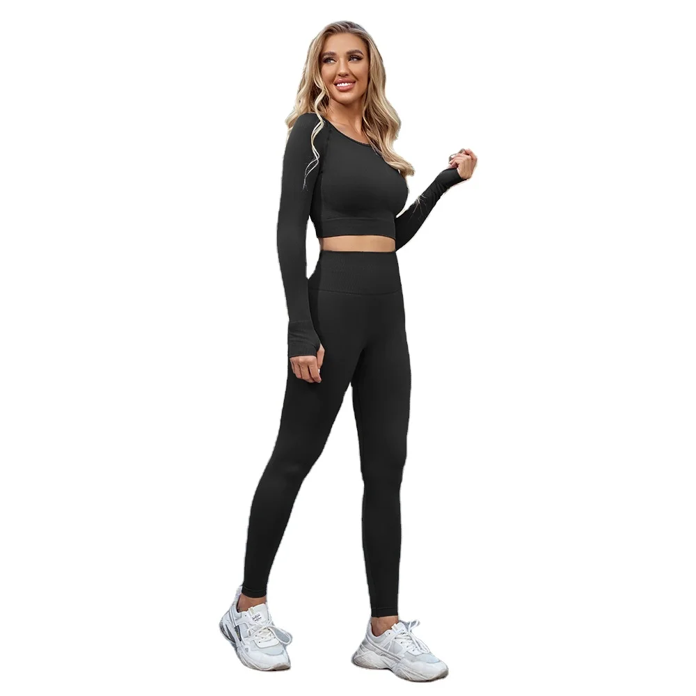 

2021 New Arrival Multi Color Solid Outdoor Clothing Sport Long Sleeve Workout Sets Women 2 Piece Yoga Legging Woman Yoga Suits