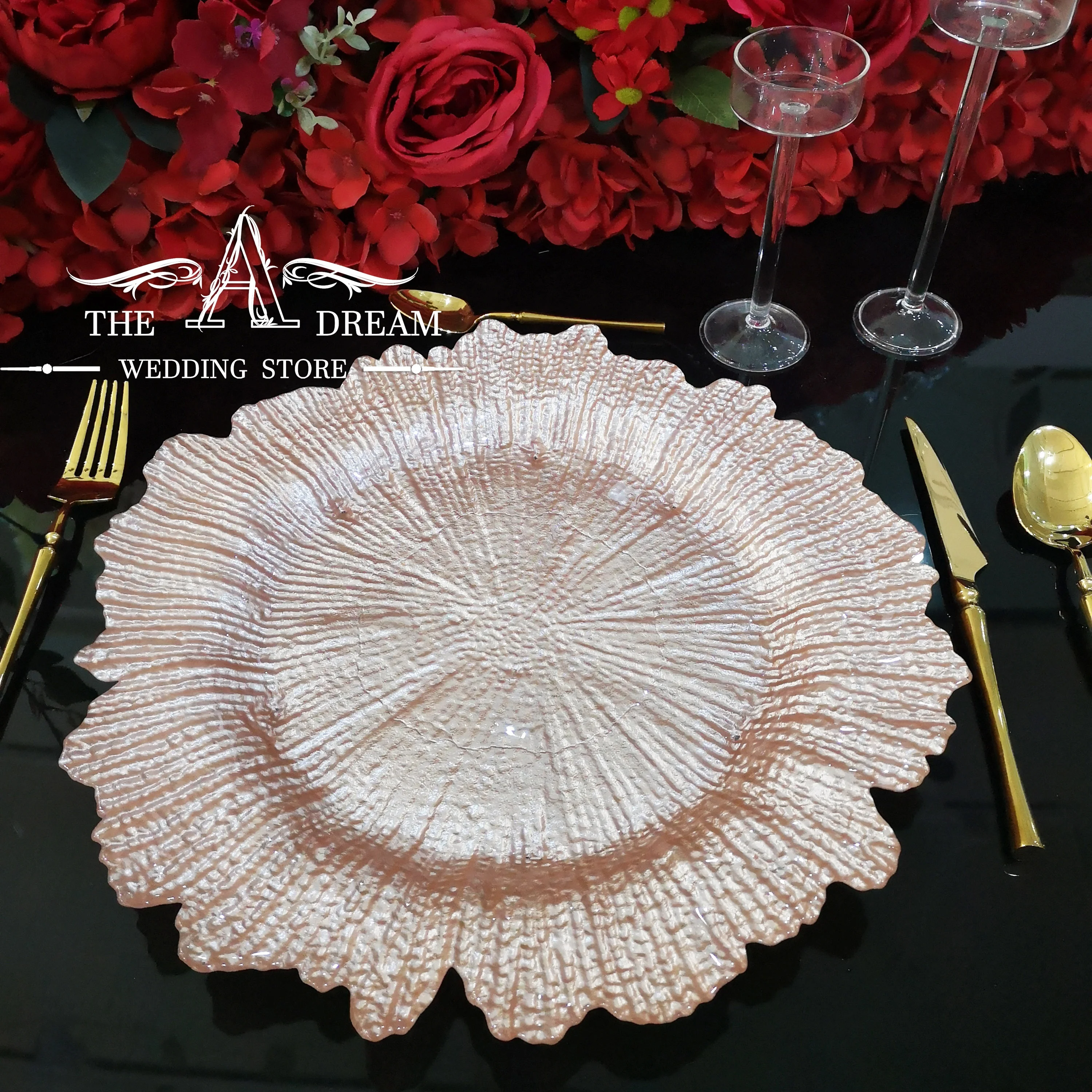 

GCP-0042 Snowflake Glass Charger Plate 33cm Luxury Wedding Glass Charger Plate / Plato de boda From The A Dream Wedding Store
