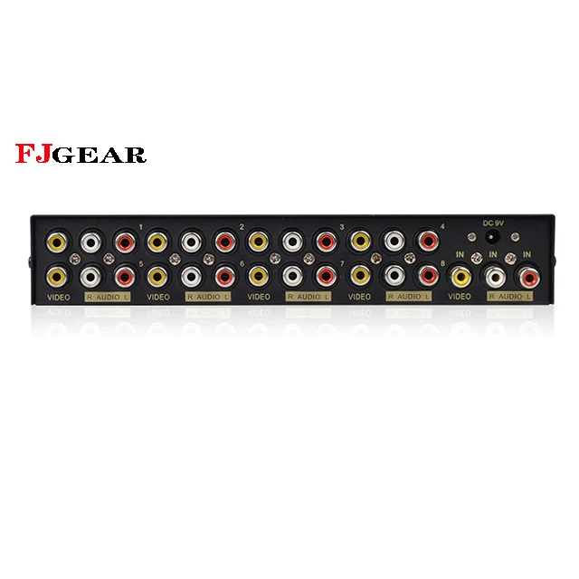 

FJGEAR whalehouse 8 port av audio video splitter rca splitter1in 4port 1 in 8 out and signal amplifier supported, Black